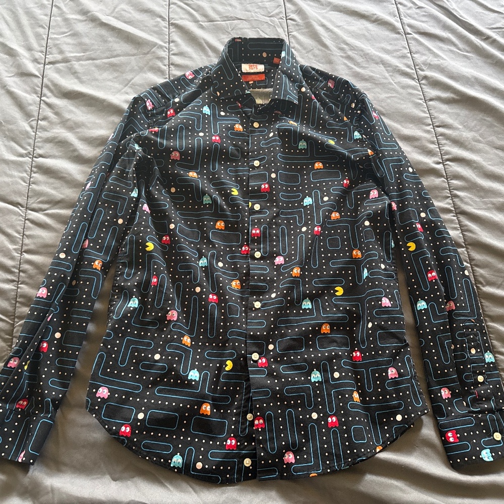 PAC-MAN Opposuits Button Up Long Sleeve Shirt (Large)